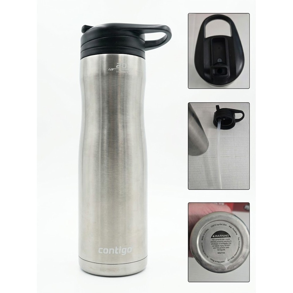 Contigo Water Bottle Unisex 20oz Silver Good Stainless Steel Insulated Straw Lid